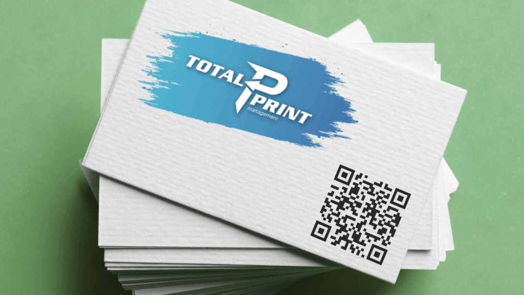 Business cards with a logo and a QR code on