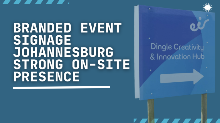 Branded event signage Johannesburg – flags and pull-up banners at venue entrance