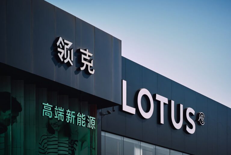 Outdoor business signs mounted on a building facade showing large exterior branding